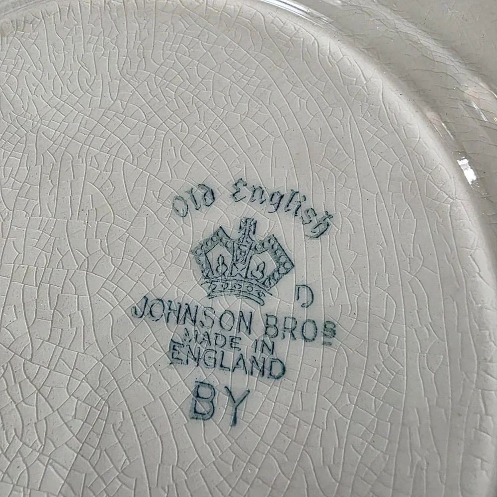Johnson Bro Square Plate Fruit Pattern California Green White Braid England 7.5